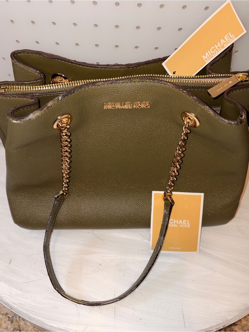 Michael Kors Teagen Long Drop Satchel Leather Shoulder Bag Duffle FLAWS!